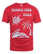 Always Good Vibes Retro Beach Wave Positive Graphic Tee - red t-shirt on white background