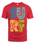 Colorful Surf Typography Beach Summer Retro Graphic Tee - red t-shirt on white background