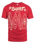 Surf Club Retro Surfboards Beach Lifestyle Graphic Tee - red t-shirt on white background