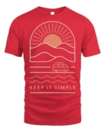 Keep It Simple Retro Sunset Van Life Minimalist Graphic Tee - red t-shirt on white background