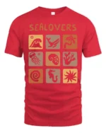 Sea Lovers Retro Ocean Creatures Aesthetic Graphic Tee - red t-shirt on white background