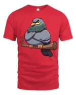 Grumpy Pigeon Funny Attitude Cartoon Bird Graphic Tee - red t-shirt on white background