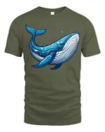Majestic Blue Whale Ocean Marine Life Artistic Graphic Tee - military green t-shirt on white background