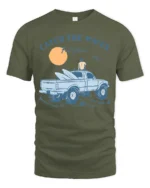 Catch The Waves Surf Truck Beach Adventure Vintage Graphic Tee - military green t-shirt on white background