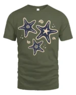 Retro Starfish Ocean Aesthetic Coastal Beach Graphic Tee - military green t-shirt on white background