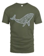 Artistic Tribal Whale Ocean Nature Inspired Graphic Tee - military green t-shirt on white background