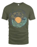 Live Wild Ocean Wave Nature Adventure Artistic Graphic Tee - military green t-shirt on white background