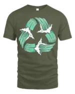 Ocean Wave Circle Symbol Surf Style Minimal Graphic Tee - military green t-shirt on white background