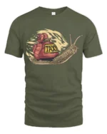Funny Slow Taxi Snail Humor Cartoon Graphic Tee - military green t-shirt on white background