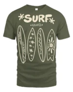 Surf Club Retro Surfboards Beach Lifestyle Graphic Tee - military green t-shirt on white background