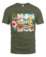 Salty Soul Tropical Beach Picnic Summer Vacation Graphic Tee - military green t-shirt on white background