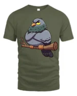 Grumpy Pigeon Funny Attitude Cartoon Bird Graphic Tee - military green t-shirt on white background