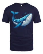 Majestic Blue Whale Ocean Marine Life Artistic Graphic Tee - navy t-shirt on white background