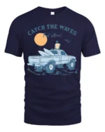 Catch The Waves Surf Truck Beach Adventure Vintage Graphic Tee - navy t-shirt on white background