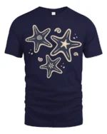 Retro Starfish Ocean Aesthetic Coastal Beach Graphic Tee - navy t-shirt on white background
