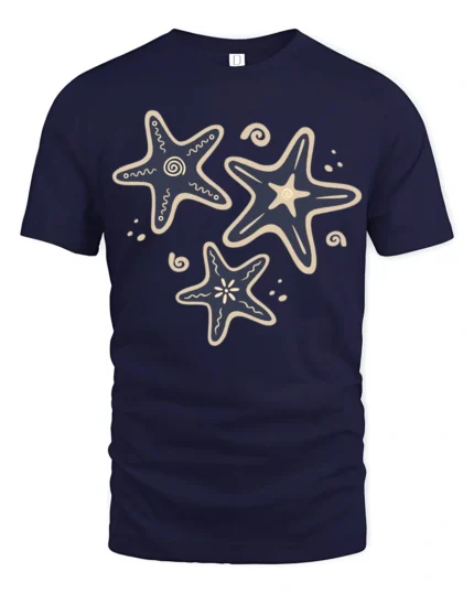 Retro Starfish Ocean Aesthetic Coastal Beach Graphic Tee - navy t-shirt on white background