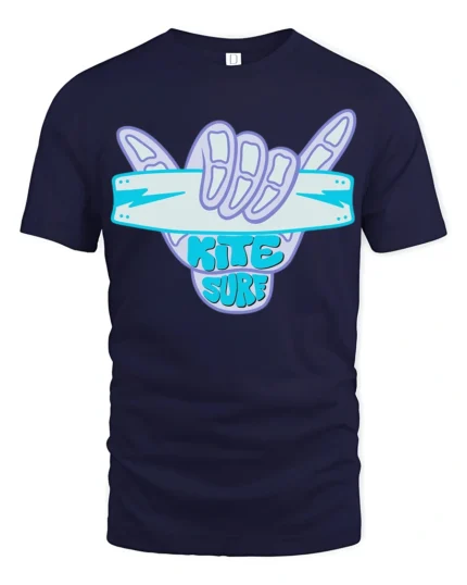 Kite Surf Shaka Hand Sign Ocean Adventure Graphic Tee - navy t-shirt on white background