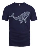 Artistic Tribal Whale Ocean Nature Inspired Graphic Tee - navy t-shirt on white background