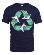 Ocean Wave Circle Symbol Surf Style Minimal Graphic Tee - navy t-shirt on white background