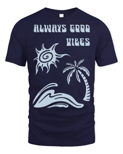 Always Good Vibes Retro Beach Wave Positive Graphic Tee - navy t-shirt on white background