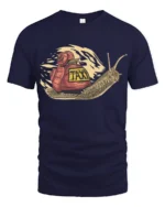 Funny Slow Taxi Snail Humor Cartoon Graphic Tee - navy t-shirt on white background