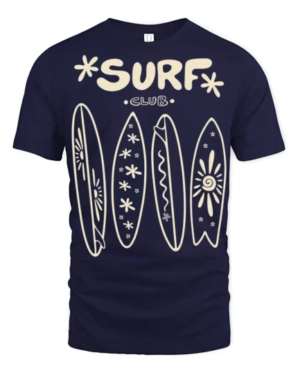 Surf Club Retro Surfboards Beach Lifestyle Graphic Tee - navy t-shirt on white background