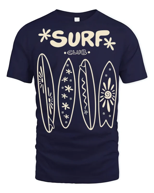 Surf Club Retro Surfboards Beach Lifestyle Graphic Tee - navy t-shirt on white background