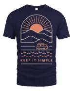 Keep It Simple Retro Sunset Van Life Minimalist Graphic Tee - navy t-shirt on white background
