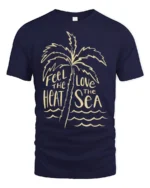 Feel The Heat Love The Sea Tropical Beach Summer Graphic Tee - navy t-shirt on white background