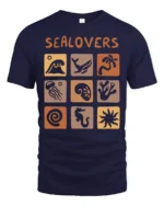 Sea Lovers Retro Ocean Creatures Aesthetic Graphic Tee - navy t-shirt on white background