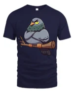 Grumpy Pigeon Funny Attitude Cartoon Bird Graphic Tee - navy t-shirt on white background