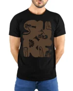 Retro Surf Art Abstract Beach Aesthetic Minimal Graphic Tee - model wearing black tee with hands behind back