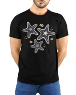Retro Starfish Ocean Aesthetic Coastal Beach Graphic Tee - model wearing black tee with hands behind back