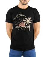 Do What Makes My Soul Happy Beach Sunset Aesthetic Tshirt - model wearing black tee with hands behind back