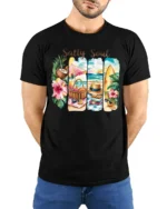 Salty Soul Tropical Beach Picnic Summer Vacation Graphic Tee - model wearing black tee with hands behind back