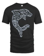 Artistic Dolphin Ocean Mandala Graphic Tee Coastal Style Tshirt - black t-shirt on white background