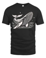 Minimalist Whale Ocean Night Sky Artistic Graphic Tee Tshirt - black t-shirt on white background
