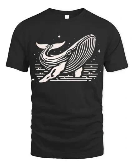 Minimalist Whale Ocean Night Sky Artistic Graphic Tee Tshirt - black t-shirt on white background