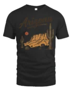 Arizona Desert Sunset Vintage Western Landscape Graphic Tee Tshirt - black t-shirt on white background