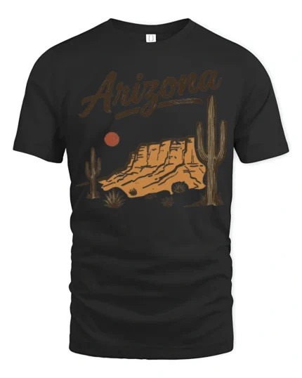 Arizona Desert Sunset Vintage Western Landscape Graphic Tee Tshirt - black t-shirt on white background
