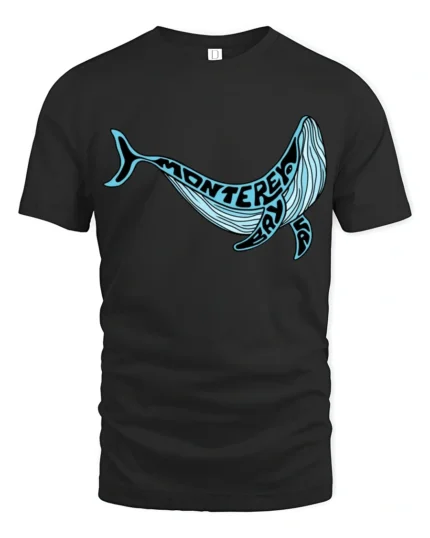 Monterey Bay Whale Ocean Coastal Travel Graphic Tee Tshirt - black t-shirt on white background