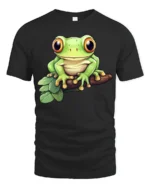 Cute Tree Frog Cartoon Nature Wildlife Graphic Tee Tshirt - black t-shirt on white background