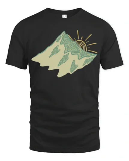 Abstract Mountain Sun Landscape Artistic Nature Graphic Tee Tshirt - black t-shirt on white background