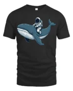 Astronaut Riding Whale Space Ocean Adventure Graphic Tee Tshirt - black t-shirt on white background