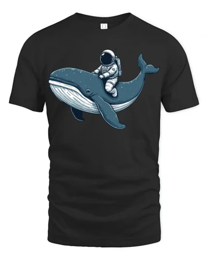 Astronaut Riding Whale Space Ocean Adventure Graphic Tee Tshirt - black t-shirt on white background