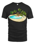 Tropical Island Shell Beach Vacation Aesthetic Graphic Tee Tshirt - black t-shirt on white background