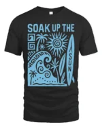 Soak Up The Sun Retro Surf Beach Vibes Graphic Tee Tshirt - black t-shirt on white background