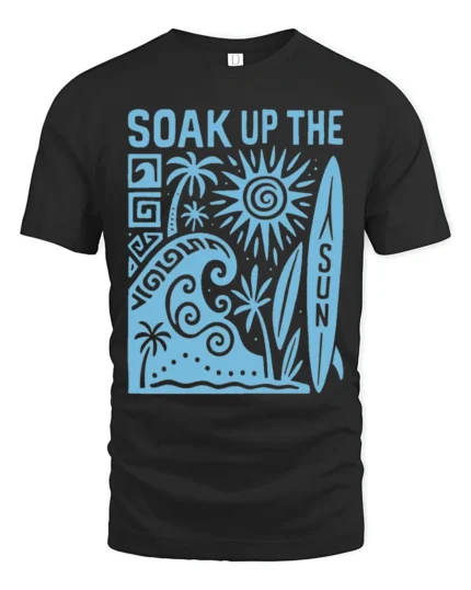 Soak Up The Sun Retro Surf Beach Vibes Graphic Tee Tshirt - black t-shirt on white background