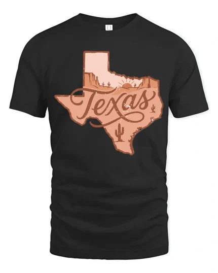 Vintage Texas Desert Landscape Western Style Graphic Tee Tshirt - black t-shirt on white background