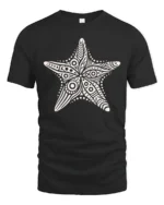Boho Starfish Ocean Mandala Beach Aesthetic Graphic Tee Tshirt - black t-shirt on white background
